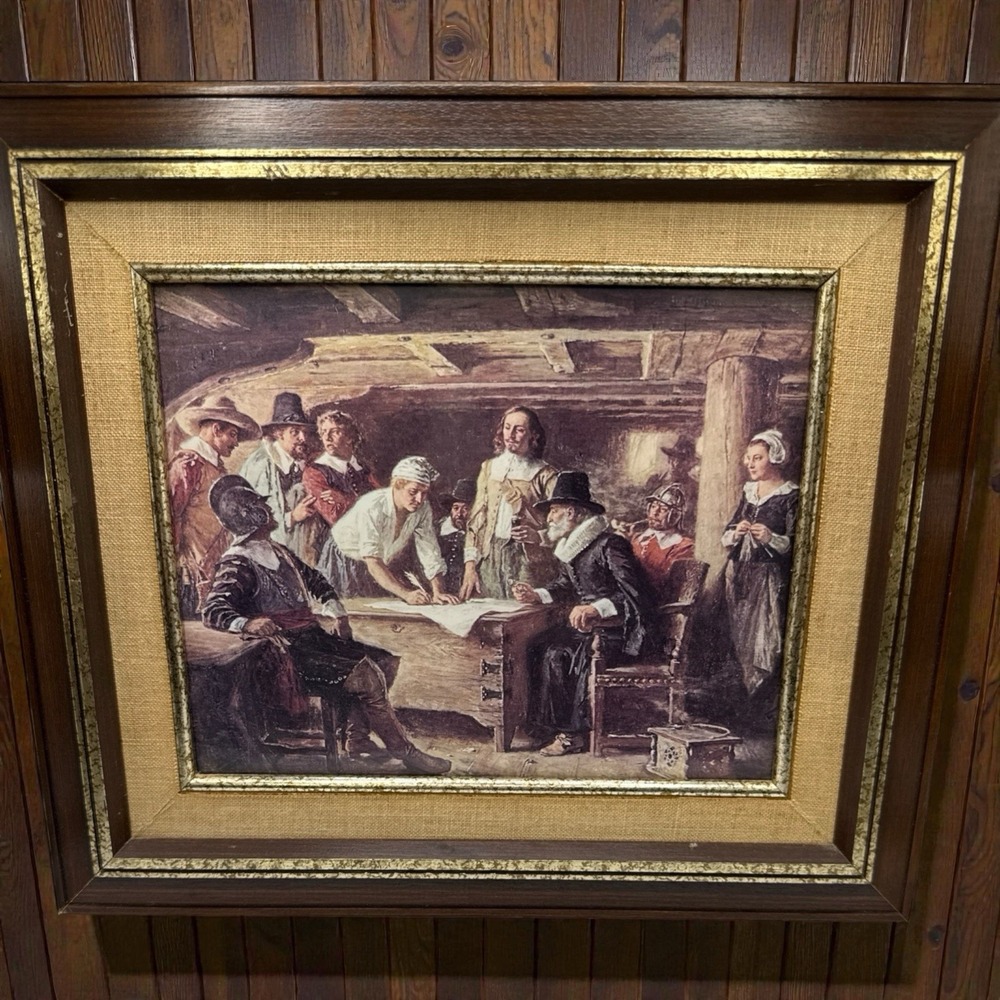 Framed The Mayflower Compact by Jean Leon Gerome Ferris 8x10 Framed 12.5"x14.5"‎